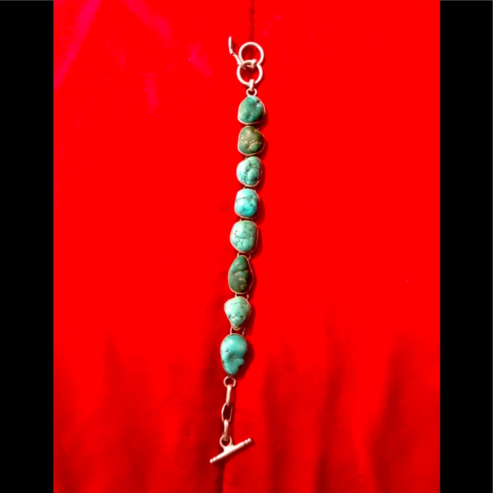 🟩”EUC”🟩TURQUOISE NUGGET 925 STERLING BRACELET